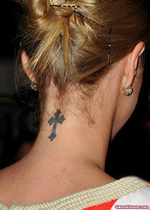 Black Cross Tattoo On Back Neck Tattoo