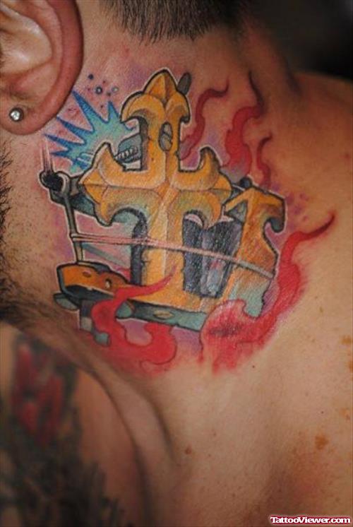 Colored Flaming Neck Tattoo