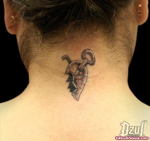 Broken Heart And Key Neck Tattoo