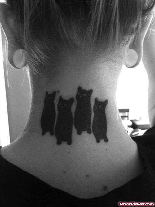 Blacl Cats Back Neck Tattoo