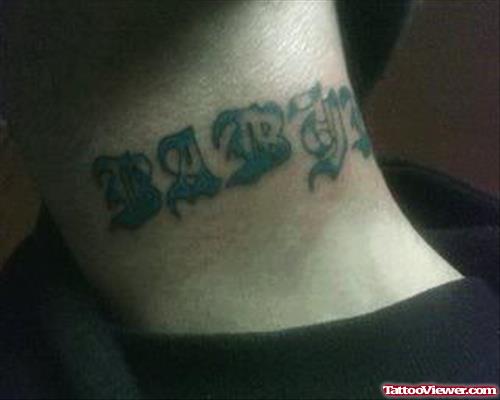 Blue Ink Ambigram Neck Tattoo