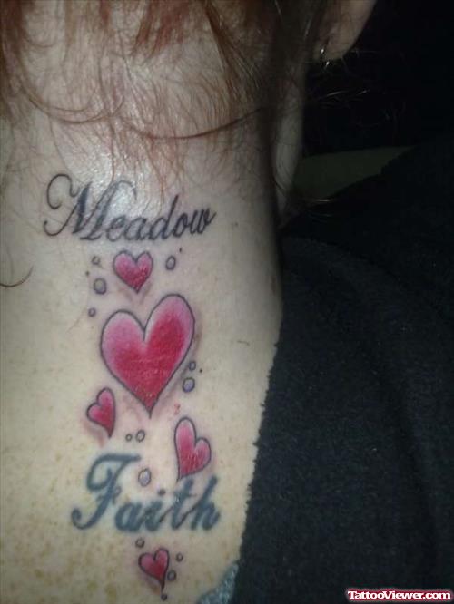 Hearts Faith Tattoo On Neck