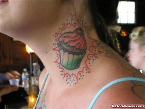Cup Cake Tattoo On Neck