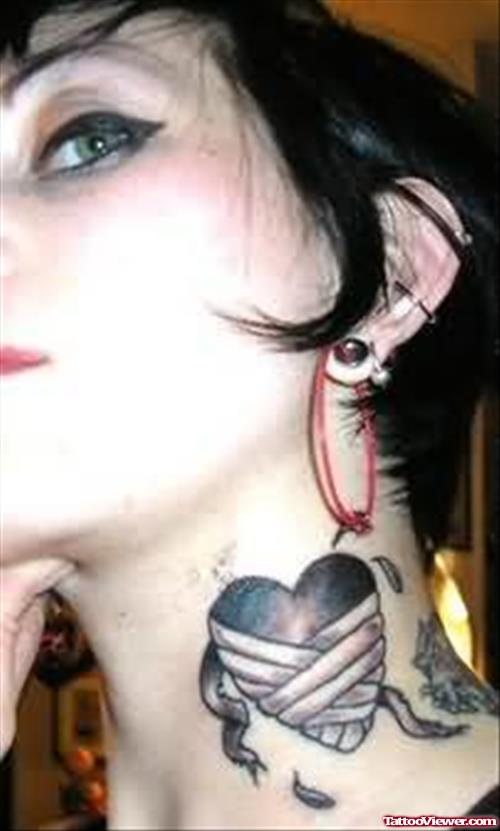 Injured Heart Neck Tattoo