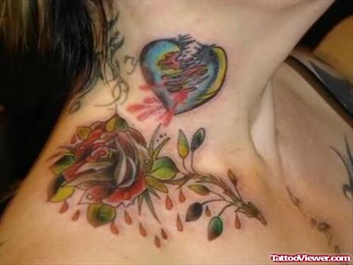 Heart Colourful  Neck Tattoo