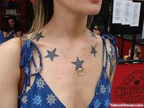 Stars Tattoo On Round Neck