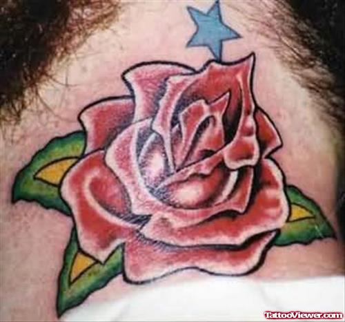 Rose Stars Tattoo On Neck