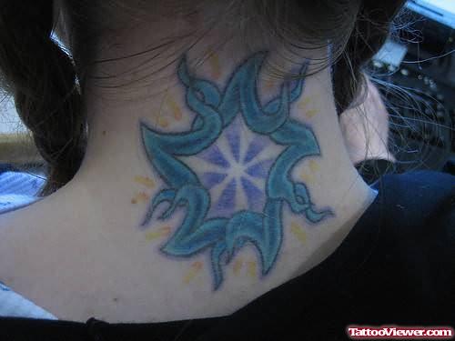 Blue Star Tattoo On Neck