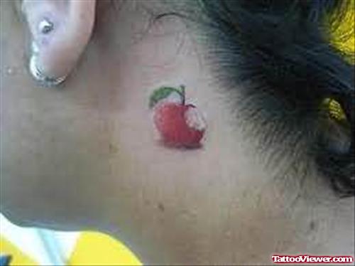 Apple Tattoo On Neck