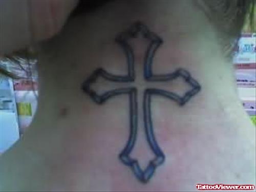 Big Cross Tattoo On Neck