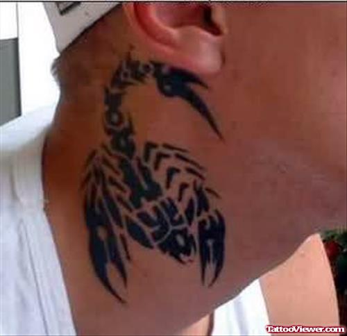 Scorpio Large Tattoo On Neck