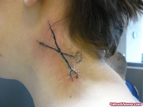 Scissor Tattoo On Neck