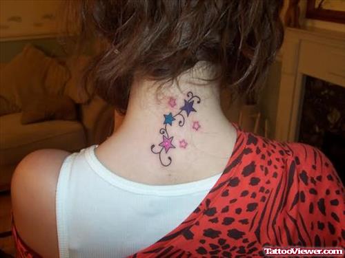 Stars Tattoos On Back Neck For Girls
