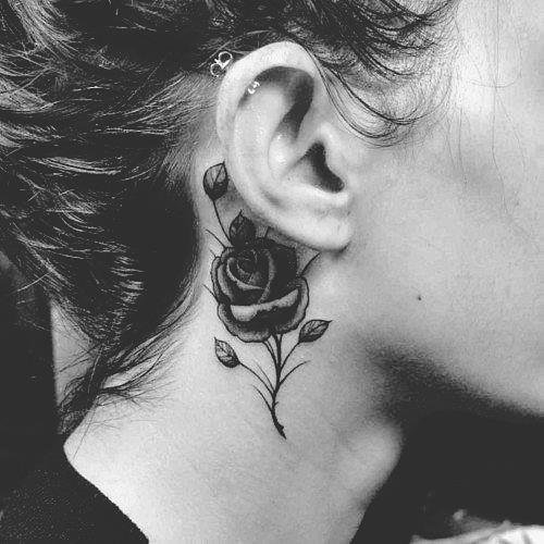 Little Rose Flower Side Neck Tattoo