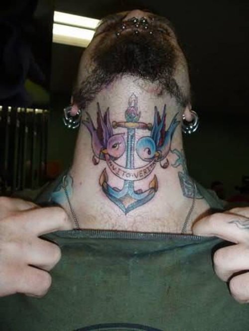 Awesome Anchor Tattoo On Neck
