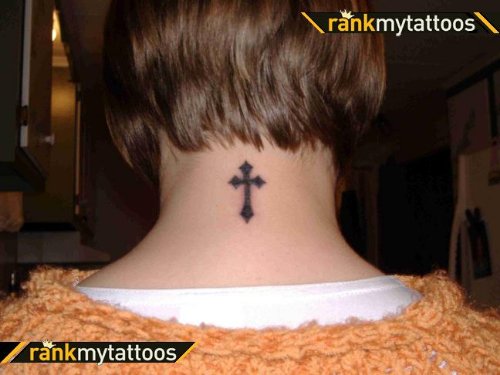 Small Cross Back Neck Tattoo