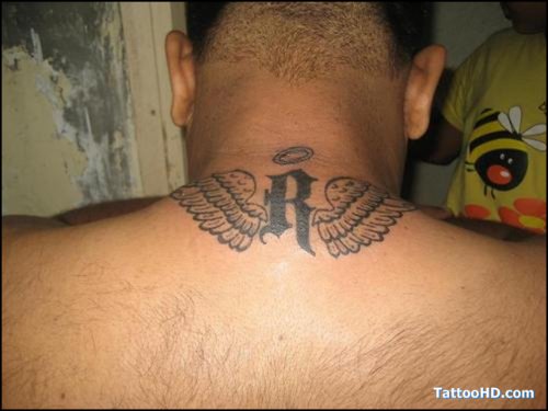 Angel Wings Tattoos On Back Neck