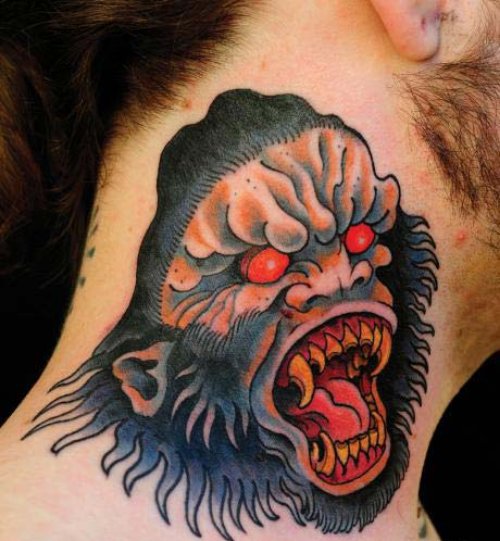 Langoor Head Neck Tattoo For Men
