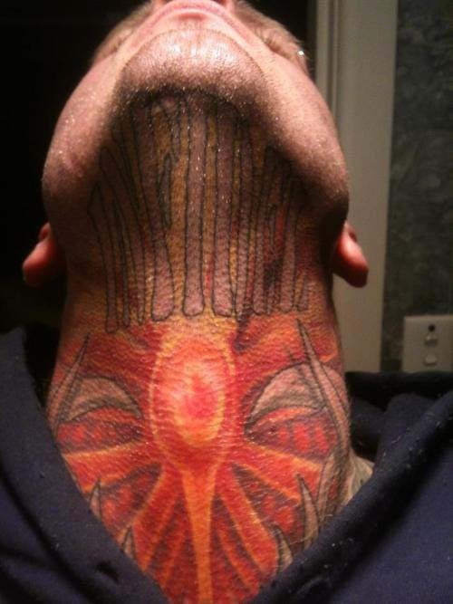 Unique Colored Biomechanical Neck Tattoo