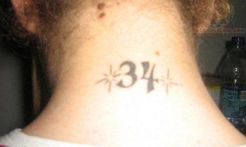 Number 34 Tattoo On Back Neck