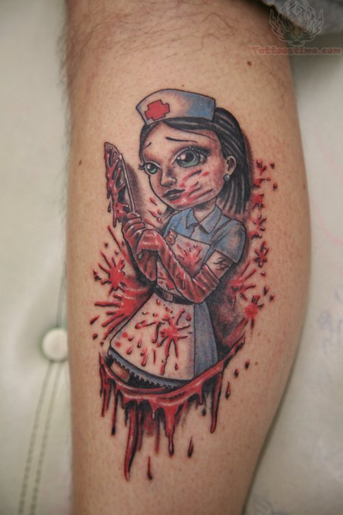 Nurse Tattoo On Calf