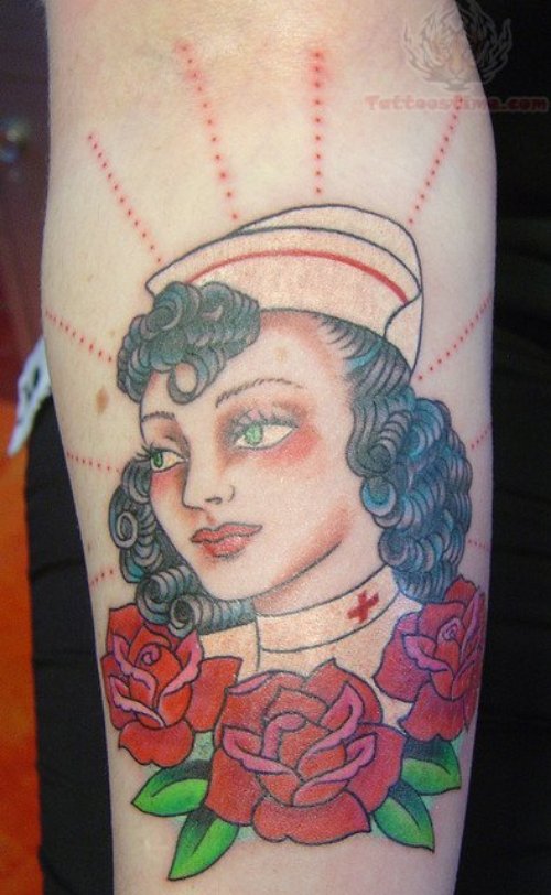 Roses And Nurse Tattoo