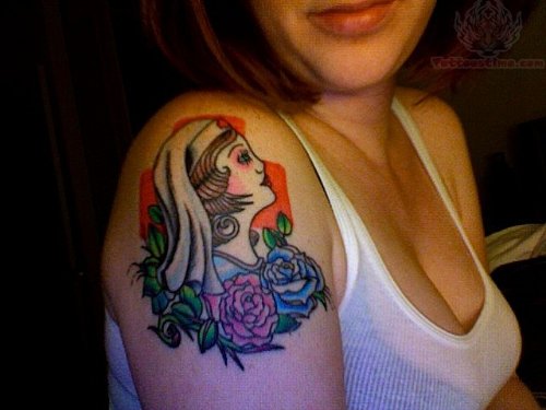 Roses And Nurse Head Tattoo
