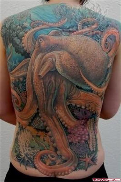 Large Ocean Tattoo On Back
