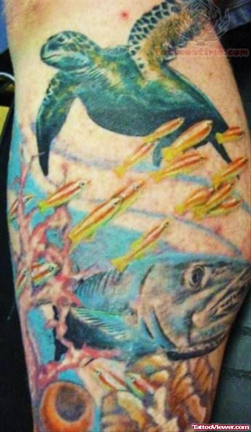 Tutle Tattoo In Ocean