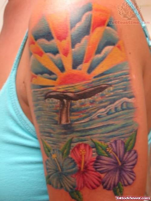 Ocean And Flowers Tattoo