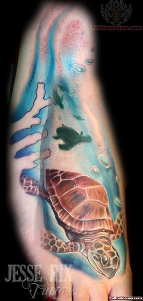 Ocean Turtle Tattoo On Foot