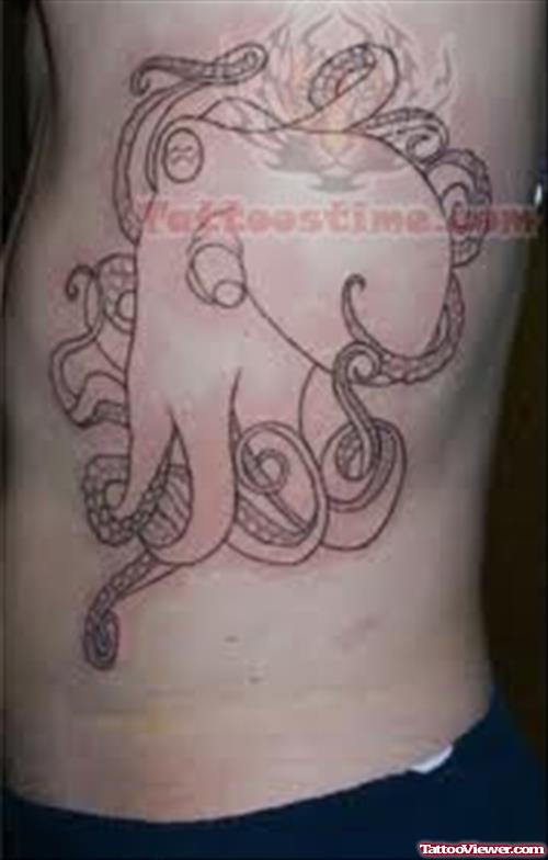 Octopus Outline Tattoo On Side Rib
