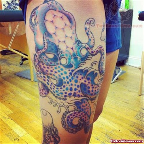 Octopus Tattoos On Girl Thigh