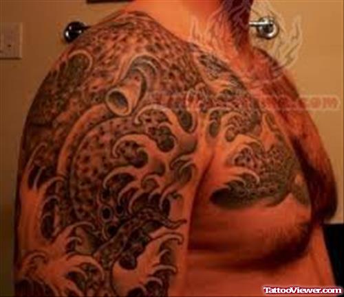 Octopus Tattoo On Shoulder And Chest