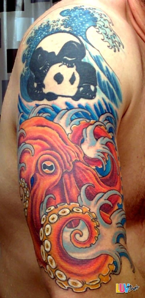 Man Right Half Sleeve Color Octopus Tattoo