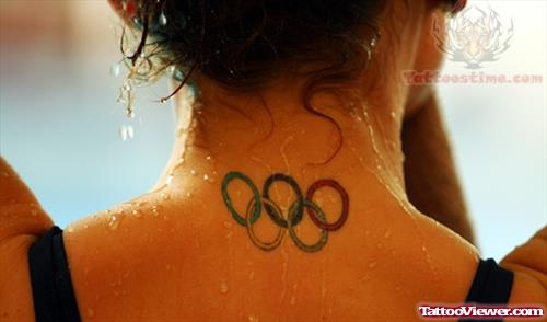 Color Ink Olympic Tattoo On Nape