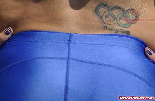 Olympic Rings Color Ink Tattoo On Lower Back