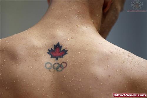 Maple Leaf Olympic Tattoo On Upper Back