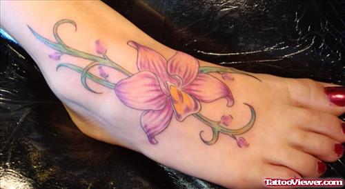 Beautiful Orchid Tattoo On Foot