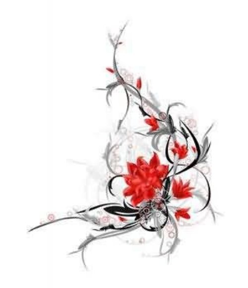 Black Tribal And Red Orchid Flowers Tattoo Design