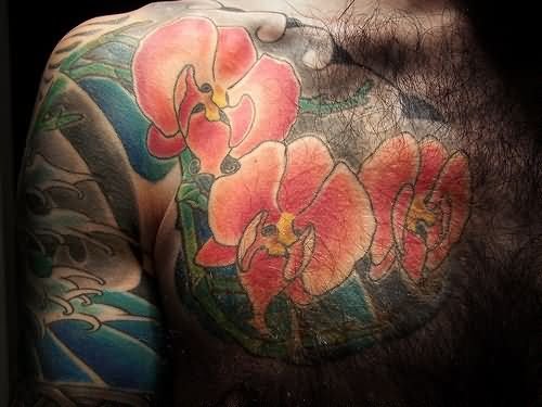 Back Body Orchid Flowers Tattoos