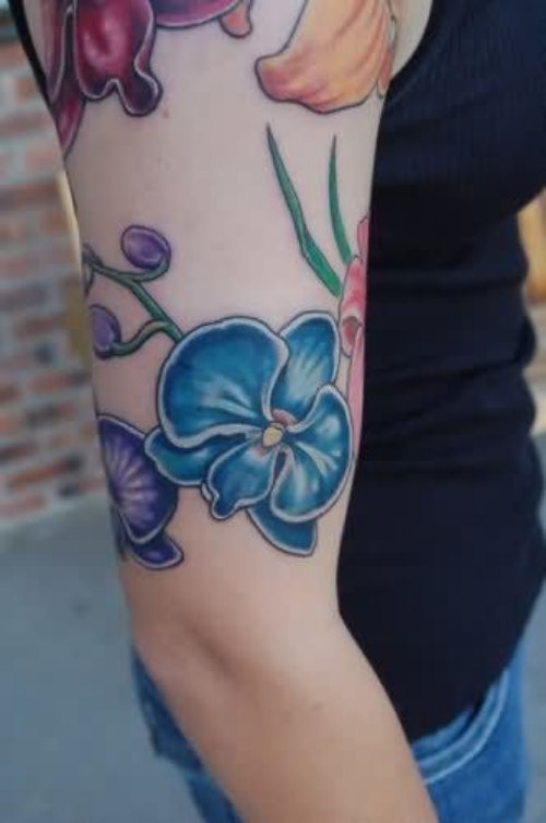Beautiful Right Half Sleeve Orchid Tattoo