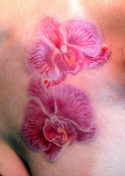 Realistic Pink Orchid Tattoo
