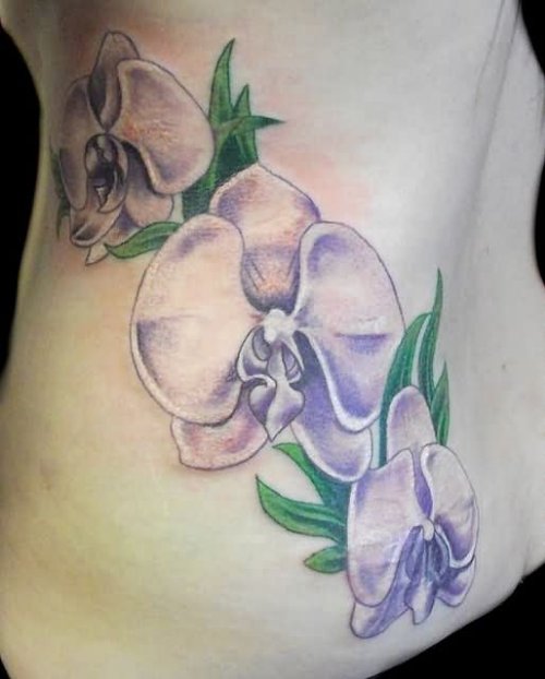 Realistic Purple Ink Orchid Tattoo