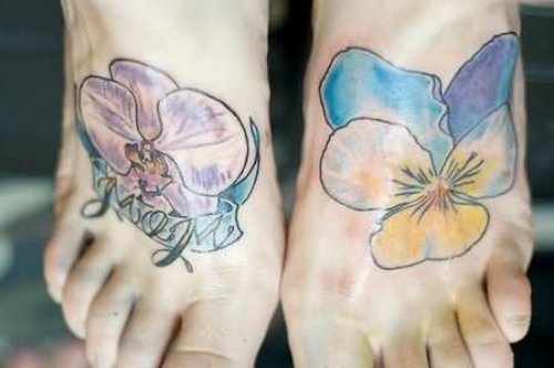 Color Orchid Flowers Tattoos On Feet
