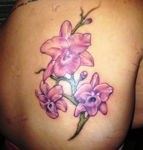 Man Back Body Purple Orchid Tattoo