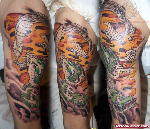 Dragon Sleeve Tattoo On Bicep