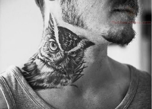 Side Neck Owl  Tattoo