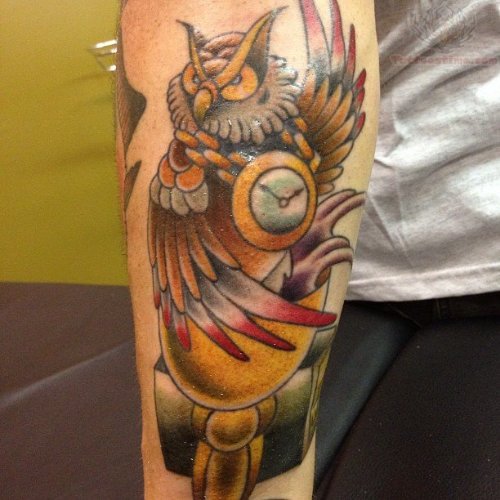 Owl And Watch Tattoo