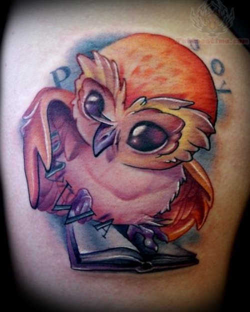 Owl On Book Tattoo